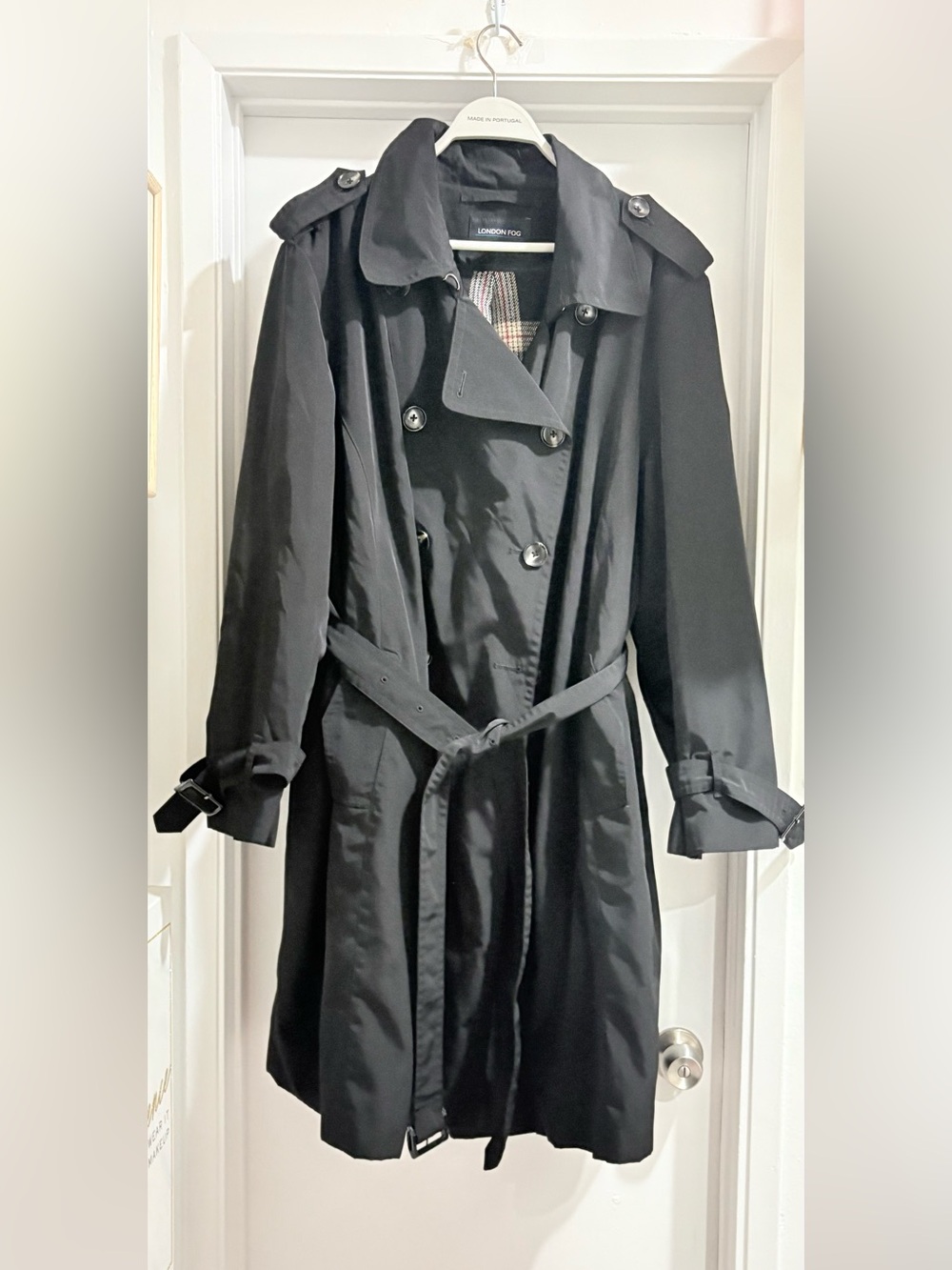 London Fog Black Double-Breasted Trench with Belt